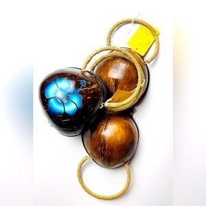 Coconut Purse with Blue Plumeria Flower NWT